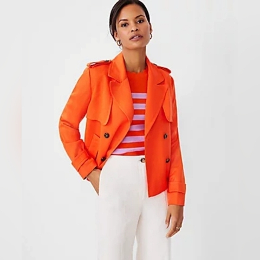 Ann Taylor Petite Twill Linen Blend Swing Trench Coat Sz. PXS Orange